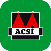 Logo ACSI con tende rosse su sfondo verde.
